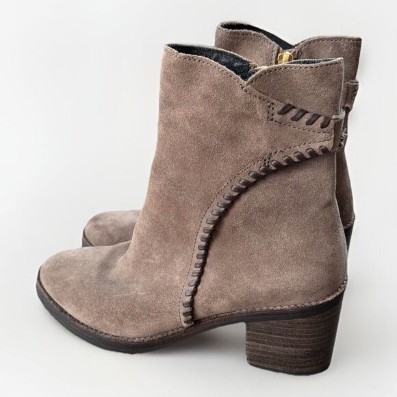 UGG Fraise Whipstitch Boots Size 7.5 Brown Suede Zip Block Heel - Picture 2 of 8